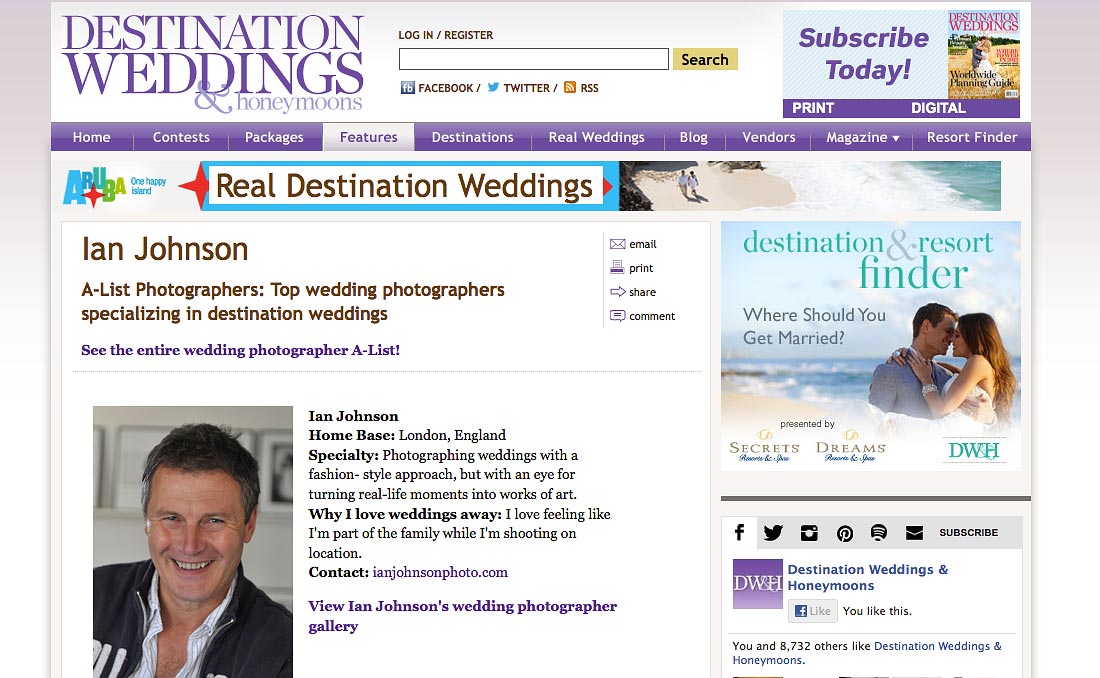 Destination Weddings A list photographer again for 2013